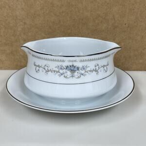 Vintage DIANE Wade Gravy Bowl Boat w/Attached Plate Fine Porcelain China Japan